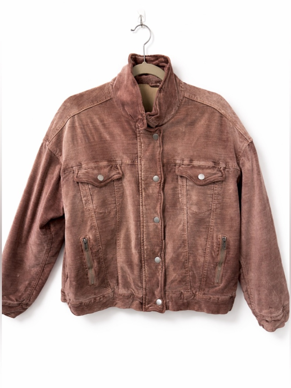 Free People Velvet Mauve Oversized Trucker Jacket Sz XS Fits S / M Spring Chic - Picture 5 of 16